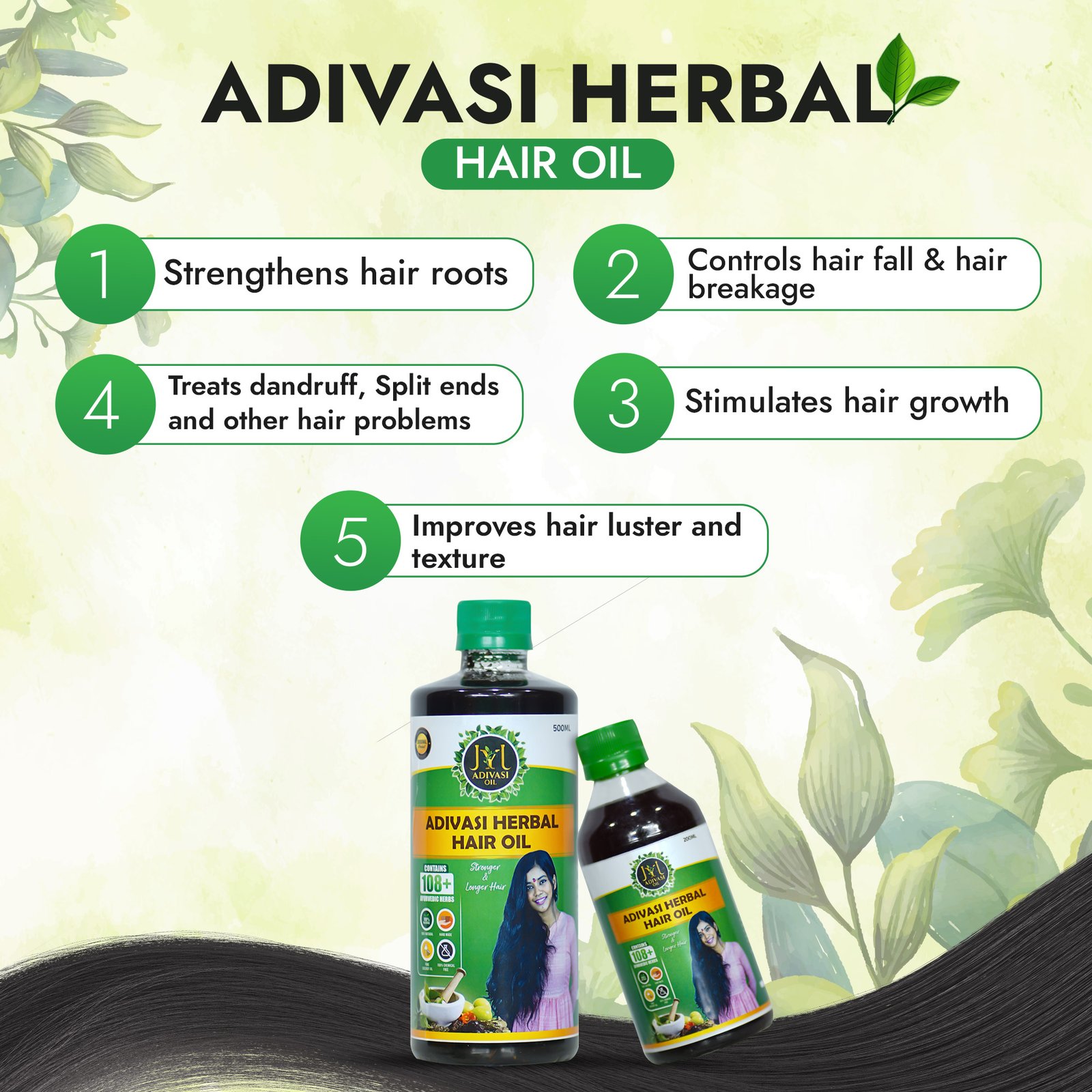 Adivasi Herbal Hair Oil, Hakki Pikki Hair Oil, Original Adivasi Hair Oil